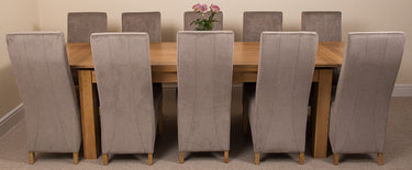 Richmond Large Oak Extending Dining Table with 10 Lola Grey Fabric Chairs