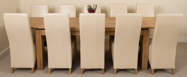 Richmond Large Oak Extending Dining Table with 10 Lola Ivory Leather Chairs