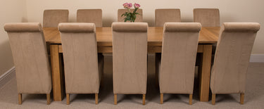 Richmond Large Oak Extending Dining Table with 10 Montana Beige Fabric Chairs