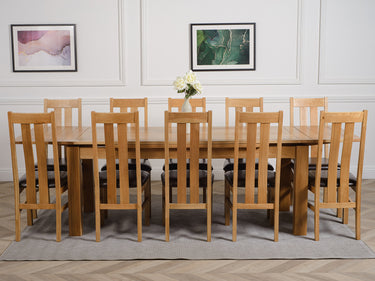 Richmond Large Oak Extending Dining Table with 10 Princeton Oak Chairs