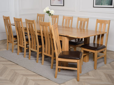 Richmond Large Oak Extending Dining Table with 10 Princeton Oak Chairs