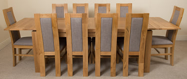 Richmond Large Oak Extending Dining Table with 10 Stanford Oak Chairs