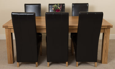 Richmond Large Oak Extending Dining Table with 6 Lola Black Leather Chairs