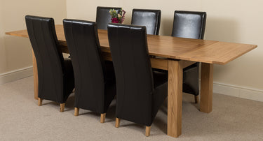 Richmond Large Oak Extending Dining Table with 6 Lola Black Leather Chairs