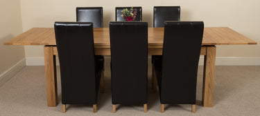 Richmond Large Oak Extending Dining Table with 6 Lola Black Leather Chairs