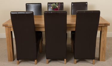Richmond Large Oak Extending Dining Table with 6 Lola Brown Leather Chairs