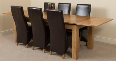 Richmond Large Oak Extending Dining Table with 6 Lola Brown Leather Chairs