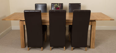 Richmond Large Oak Extending Dining Table with 6 Lola Brown Leather Chairs