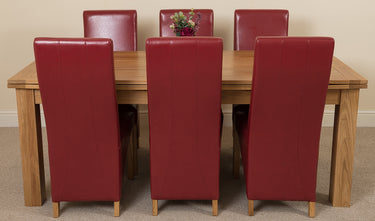 Richmond Large Oak Extending Dining Table with 6 Lola Burgundy Leather Chairs