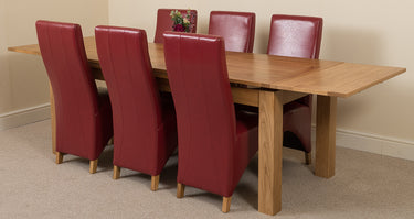 Richmond Large Oak Extending Dining Table with 6 Lola Burgundy Leather Chairs