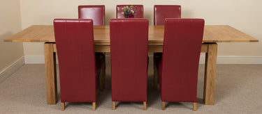 Richmond Large Oak Extending Dining Table with 6 Lola Burgundy Leather Chairs