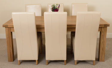 Richmond Large Oak Extending Dining Table with 6 Lola Ivory Leather Chairs