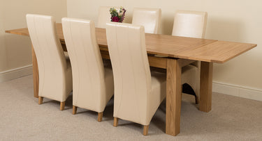 Richmond Large Oak Extending Dining Table with 6 Lola Ivory Leather Chairs