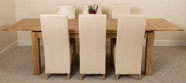 Richmond Large Oak Extending Dining Table with 6 Lola Ivory Leather Chairs