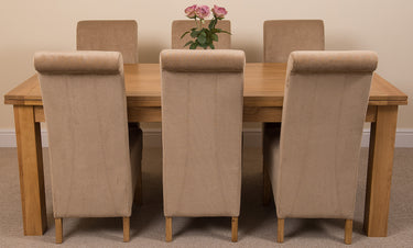 Richmond Large Oak Extending Dining Table with 6 Montana Beige Fabric Chairs
