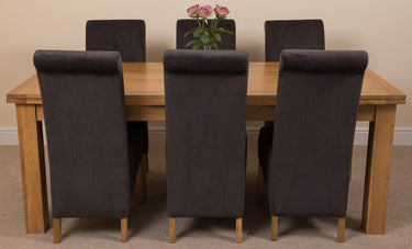 Richmond Large Oak Extending Dining Table with 6 Montana Black Fabric Chairs