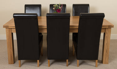 Richmond Large Oak Extending Dining Table with 6 Montana Black Leather Chairs