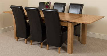 Richmond Large Oak Extending Dining Table with 6 Montana Black Leather Chairs