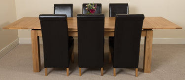Richmond Large Oak Extending Dining Table with 6 Montana Black Leather Chairs