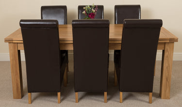 Richmond Large Oak Extending Dining Table with 6 Montana Brown Leather Chairs