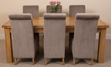 Richmond Large Oak Extending Dining Table with 6 Montana Grey Fabric Chairs