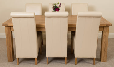 Richmond Large Oak Extending Dining Table with 6 Montana Ivory Leather Chairs
