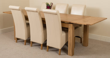 Richmond Large Oak Extending Dining Table with 6 Montana Ivory Leather Chairs