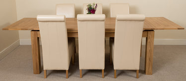 Richmond Large Oak Extending Dining Table with 6 Montana Ivory Leather Chairs