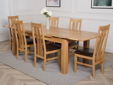 Richmond Large Oak Extending Dining Table with 6 Princeton Oak Chairs