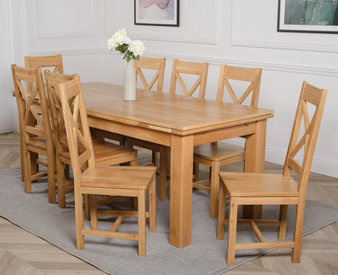 Richmond Large Oak Extending Dining Table with 8 Berkeley Oak Chairs