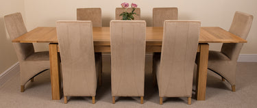 Richmond Large Oak Extending Dining Table with 8 Lola Beige Fabric Chairs