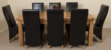 Richmond Large Oak Extending Dining Table with 8 Lola Black Leather Chairs