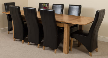 Richmond Large Oak Extending Dining Table with 8 Lola Black Leather Chairs