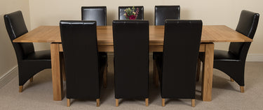 Richmond Large Oak Extending Dining Table with 8 Lola Black Leather Chairs