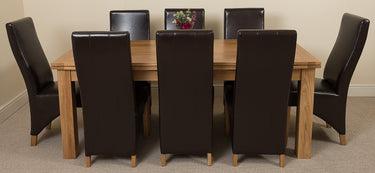 Richmond Large Oak Extending Dining Table with 8 Lola Brown Leather Chairs