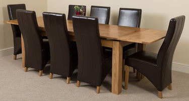 Richmond Large Oak Extending Dining Table with 8 Lola Brown Leather Chairs