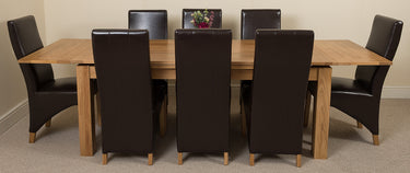 Richmond Large Oak Extending Dining Table with 8 Lola Brown Leather Chairs
