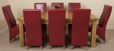 Richmond Large Oak Extending Dining Table with 8 Lola Burgundy Leather Chairs