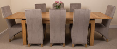 Richmond Large Oak Extending Dining Table with 8 Lola Grey Fabric Chairs