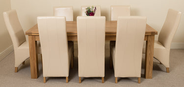 Richmond Large Oak Extending Dining Table with 8 Lola Ivory Leather Chairs