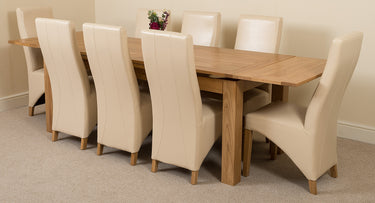 Richmond Large Oak Extending Dining Table with 8 Lola Ivory Leather Chairs