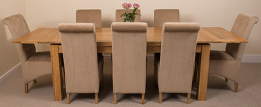 Richmond Large Oak Extending Dining Table with 8 Montana Beige Fabric Chairs