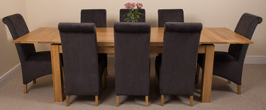 Richmond Large Oak Extending Dining Table with 8 Montana Black Fabric Chairs
