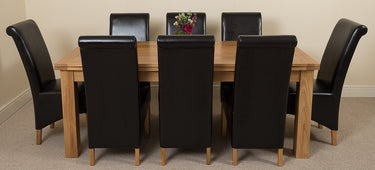 Richmond Large Oak Extending Dining Table with 8 Montana Black Leather Chairs