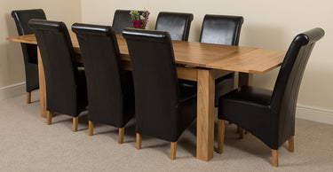 Richmond Large Oak Extending Dining Table with 8 Montana Black Leather Chairs