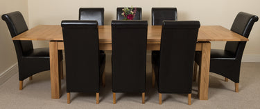 Richmond Large Oak Extending Dining Table with 8 Montana Black Leather Chairs