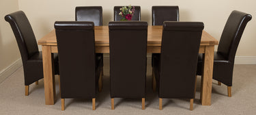 Richmond Large Oak Extending Dining Table with 8 Montana Brown Leather Chairs