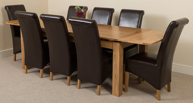 Richmond Large Oak Extending Dining Table with 8 Montana Brown Leather Chairs