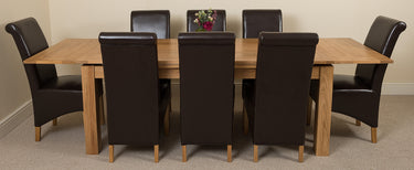 Richmond Large Oak Extending Dining Table with 8 Montana Brown Leather Chairs