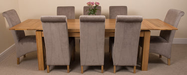 Richmond Large Oak Extending Dining Table with 8 Montana Grey Fabric Chairs
